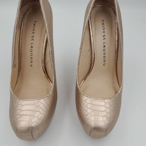Chinese Laundry Platform steletos gold sz 7  5" Heels pre owned.